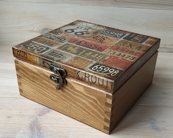 Houten horlogekist voor 4 horloges. Route 66