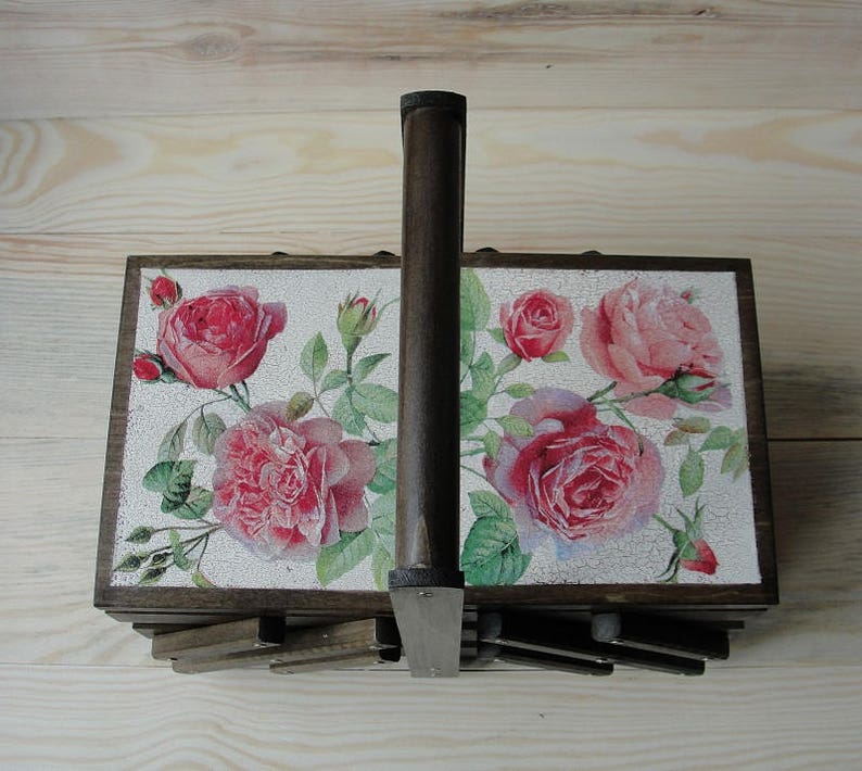 Wooden Cantilever Sewing Box Accordion Sewing Basket Sewing Etsy