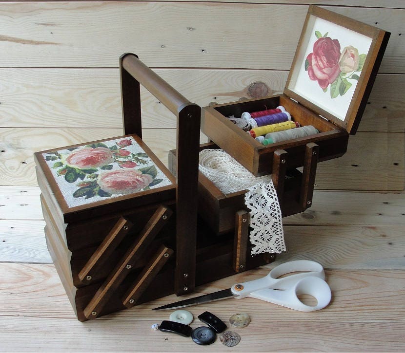 Wooden sewing box Sewing basket Sewing caddy Jewellery box Etsy