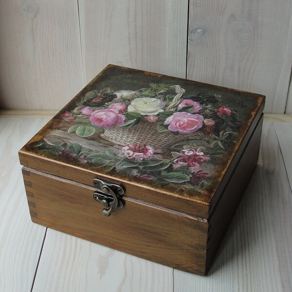 Tea bag storage Wooden tea box Tea storage box Tea chest Tea bag holder Decoupage Wood tea box Tea caddy Tea gift box Tea lover gift