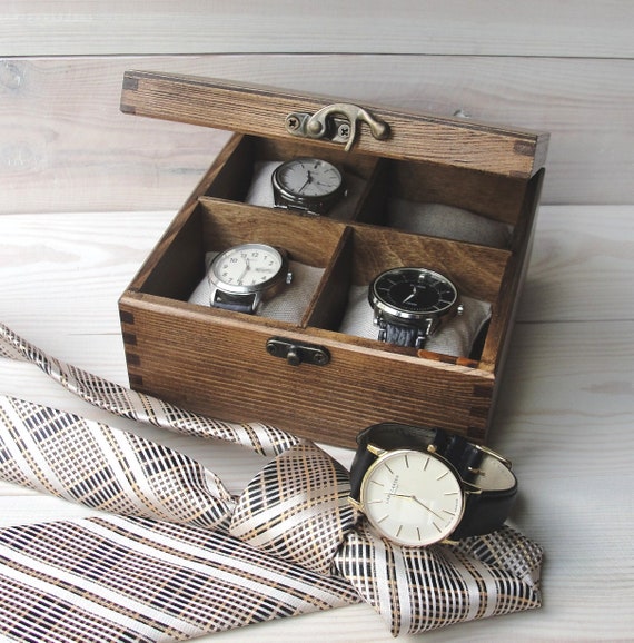 Caja de madera para relojes de hombre para 4 relojes. -  España