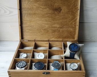 Wooden watch box for 12 watches. Watch holder