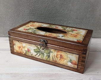 Copri scatola di fazzoletti in legno fatto a mano - Decorazione per la casa in stile cottagecore vintage