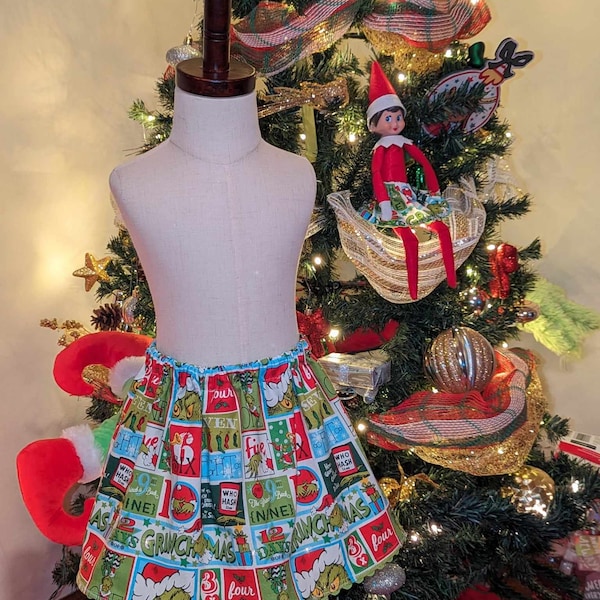 The Grinch Christmas  skirt girls matching, elf skirt handmade