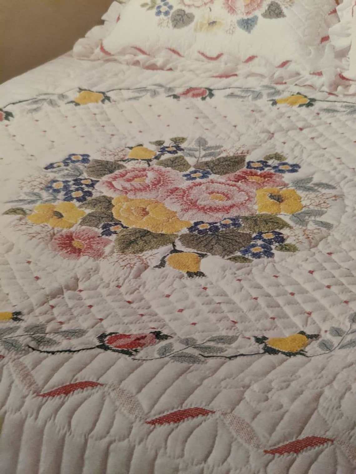 Bucilla Floral Garden stamped crossstitched quilt top kit Etsy