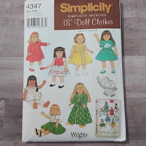 Simplicity 4347 archive reprint 18" doll clothes 1950's