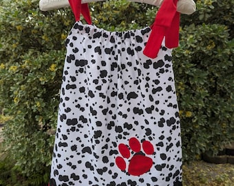 Handmade Dalmatian Print Girls Dress, Puppy Paw Applique