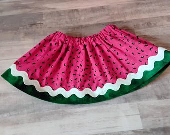 Handmade Watermelon Print Girl's Skirt, Summer Cotton