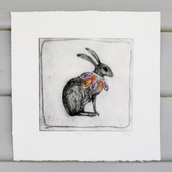 original hare etching PAISLEY HARE drypoint etching by Wendy McDonald