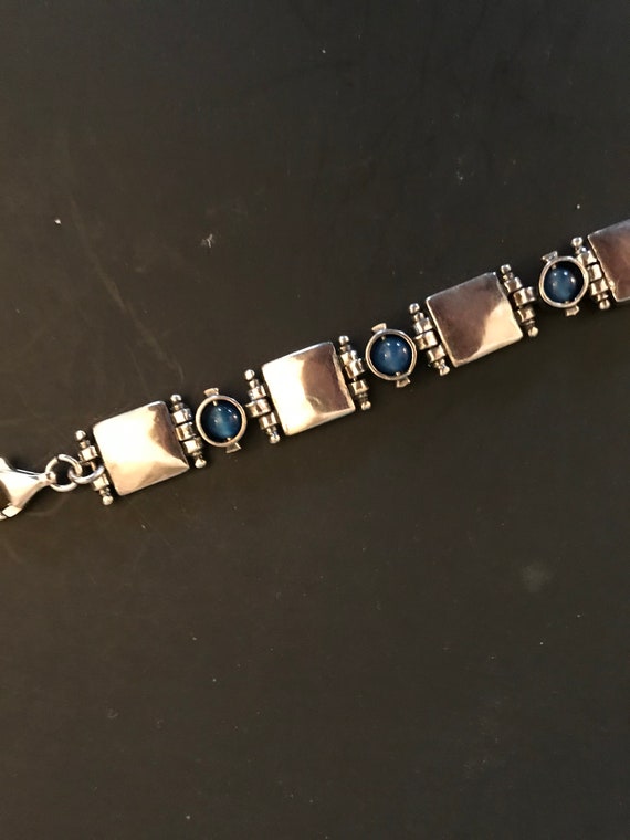Vintage Sterling Panel Link Bracelet With Cats Eyes Modernist Etsy