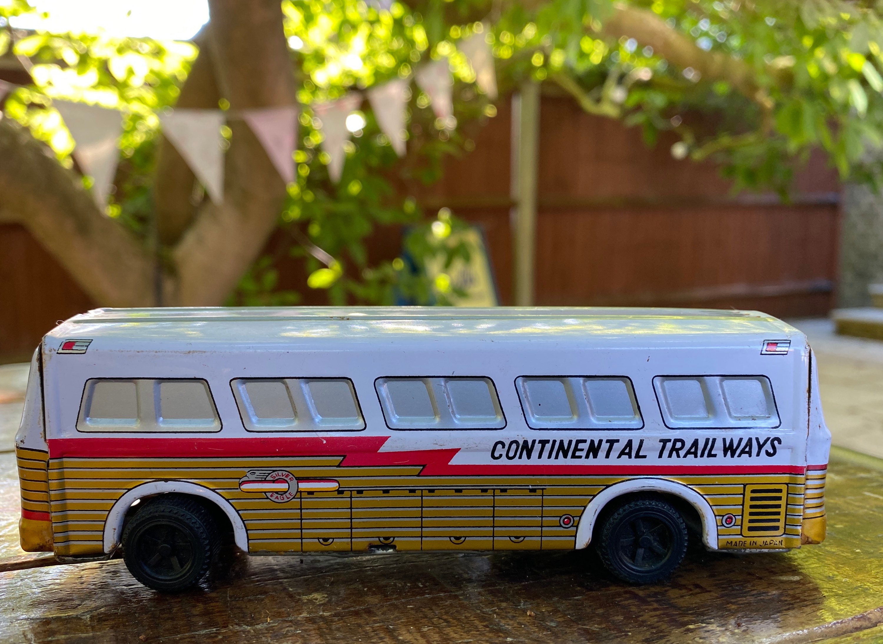 Trailways Continental Bus Eagle Vintage bus Toy | - Golden Tin