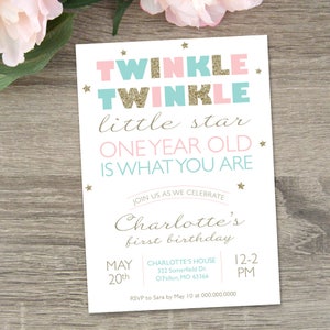 Twinkle Twinkle Little Star First Birthday Invitation  |  Twinkle Twinkle First Birthday