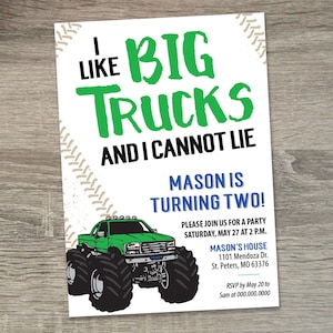 Monster Truck Birthday Invitation | I like Big Trucks and I Cannot Lie Invite | Monster Truck Party Invite | I Like Big Trucks | Truck Yeah