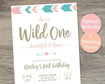 Wild One First Birthday Girl Invitation  |  Wild One Birthday Invitation | Wild One 1st Birthday Invite  |  Wild One Pink