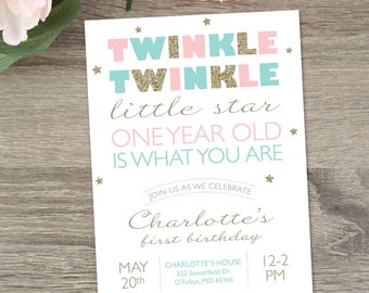Twinkle Twinkle Little Star Pierwsze Urodziny Zaproszenie | Twinkle Twinkle Pierwsze Urodziny
