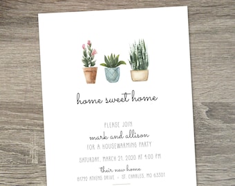 Housewarming Party Invitation Plants  |  Home Sweet Home Invitation  |  Housewarming Invite Printable   |  Plant Themed Housewarming