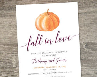 Fall Theme Bridal Shower  |  Fall in Love Bridal Shower Invitation  |  Pumpkin Bridal Shower Invitation  |  Couples Shower Invitation