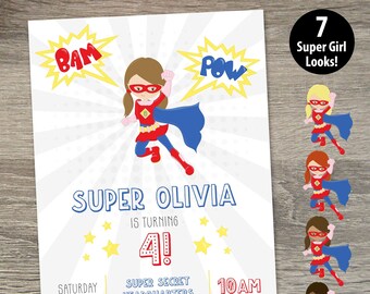 Girls Super Hero Birthday  |  Super Hero Girls Birthday Invitation  |  Super Girl Party  |  Wonder Woman Invitation