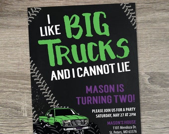 Monster Truck Birthday Invitation | Monster Truck Party Theme Invite | I Like Big Trucks | Truck Yeah | Gravedigger