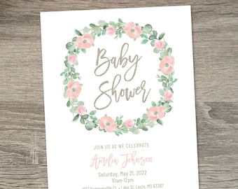 Spring Baby Shower Invitation  |  Baby Shower Invitation Girl  |  Woodland Baby Shower  |  Floral Baby Shower
