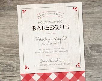 Invitación a fiesta de inauguración de casa / Fiesta de inauguración de casa con temática de cuadros vichy / Invitación a picnic de inauguración de casa / Barbacoa de inauguración de casa / Fiesta de inauguración de casa de verano