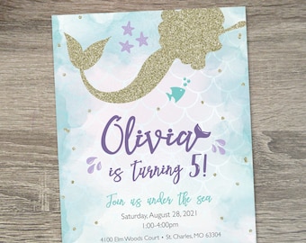 Mermaid Birthday Invitation  |  Mermaid Party Invitation  |  Under the Sea Birthday Party Invitation