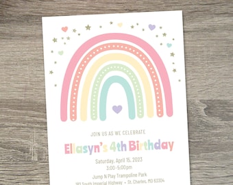 Rainbow Birthday Invitation | Rainbow Birthday Party Invite | Rainbow Party Theme | Pastel Rainbow Birthday Invitation | Rainbow Hearts