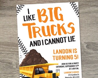 Construction Birthday Party | Construction Birthday Invitation | Construction Party Invite | Dump Truck | I Like Big Trucks | Truck Yeah