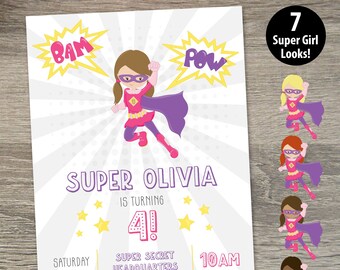 Girls Super Hero Birthday  |  Super Hero Girls Birthday Invitation  |  Super Girl Party  |  Wonder Woman Invitation