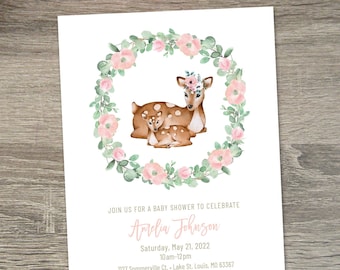 Baby Animal Shower Invitation | Spring Baby Shower Invitation | Baby Shower Invitation Girl | Woodland Baby Shower | Floral Baby Shower