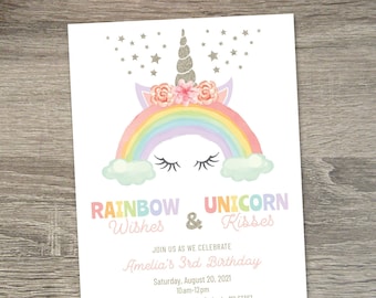 Rainbow Unicorn Birthday Invitation  |  Rainbow Party  |  Unicorn Party