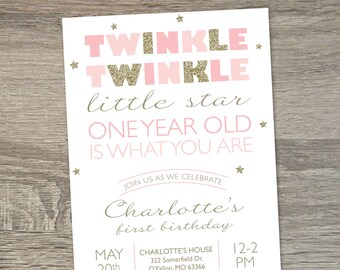 Twinkle Twinkle Little Star Pierwsze Urodziny Zaproszenie | Twinkle Twinkle Pierwsze Urodziny