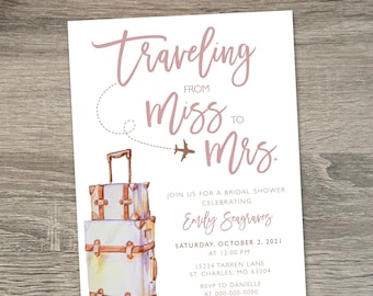 Traveling from Miss to Mrs. Bridal Shower Invitation  |  Miss to Mrs.  |  Rose Gold Bridal Shower Invitation  |  Blush Bridal Shower Invite