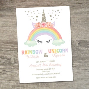 Rainbow Unicorn Birthday Invitation  |  Rainbow Party  |  Unicorn Party