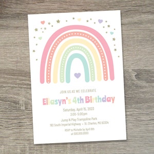 Rainbow Birthday Invitation | Rainbow Birthday Party Invite | Rainbow Party Theme | Pastel Rainbow Birthday Invitation | Rainbow Hearts