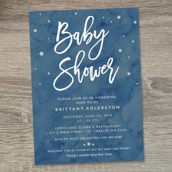 starry night baby shower invitations