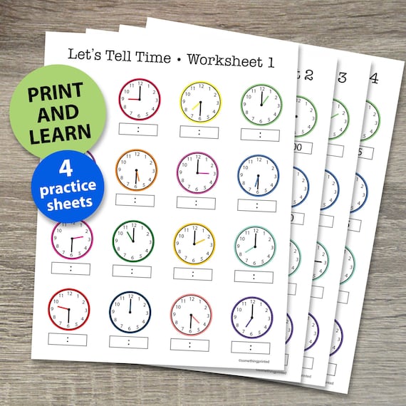 telling time printable telling time clock worksheets etsy