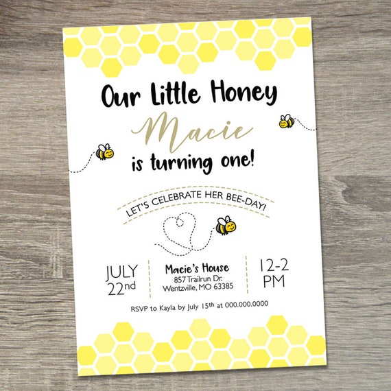 Bee Birthday Invitation  |  First BeeDay Invite  |  Little Honey Birthday