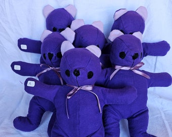 Handmade Lavender Filled Purple Teddy Bear with Ribbon Around Her Neck