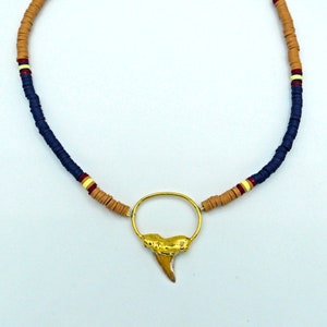 Surfer necklace with heishi pearls and a &quot;shark tooth&quot; pendant