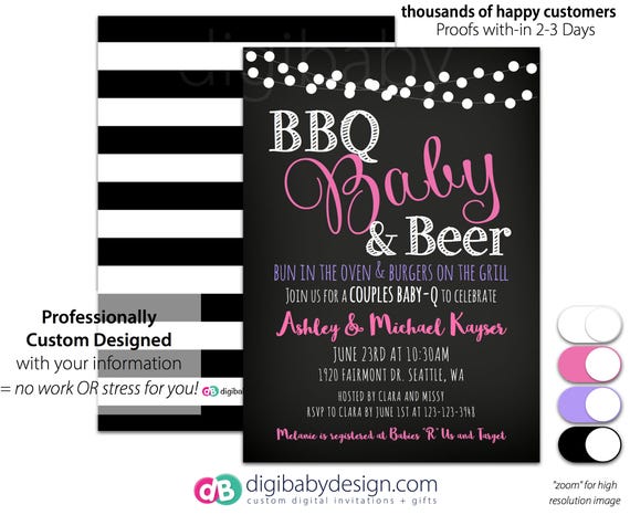 Bbq Babyq Baby Shower Invitation Black And White Chalkboard Invite