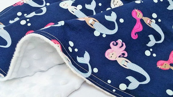 Mermaid Baby Blanket Minky Nautical Modern Girl Flannel