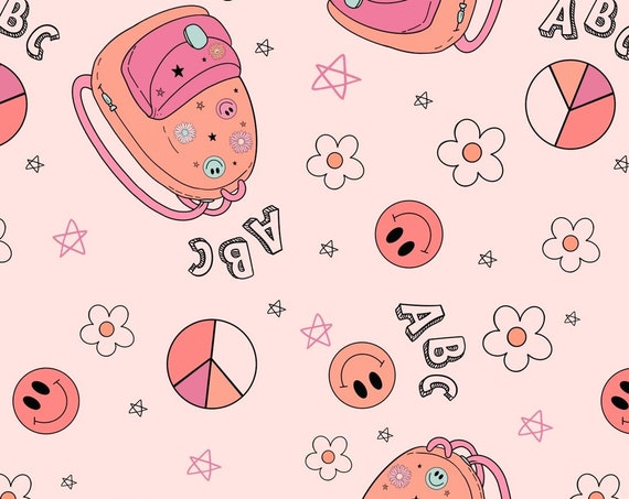 Retro Back to School Digital Seamless Pattern for Fabrics and Wallpapers Bright Back to School Digital Pattern File Smiley Surface Pattern