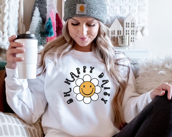 Oh Happy Daisy Smiley PNG for Sublimation Or Print, Designs for Sublimation, Retro, Smiley Face png, Trendy png, 300 dpi, Commercial Use