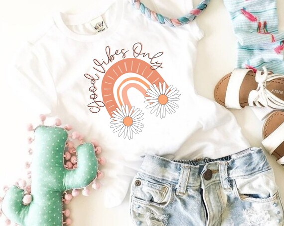 Good Vibes Only PNG Print File for Sublimation Or Print, Hippie Kids Sublimation, Daisy png, Retro png, Rainbow Love PNG