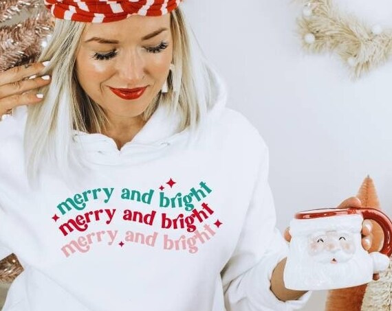 Merry and Bright png Design for Sublimation, Merry Christmas png, Retro Christmas, Mama PNG, Wave Font, 300 dpi, Commercial Use