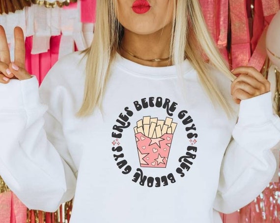 Fries Before Guys Valentine PNG for Sublimation Girl Designs Retro Design Fries Over Guys png Valentine Love png DTG Designs Xoxo kisses png