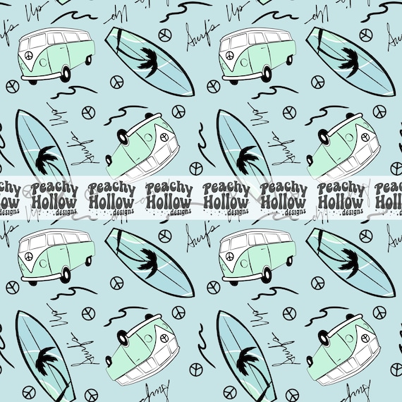 Seamless Surf's Up Patterns Surfer Seamless Retro Beach Pattern Surface Pattern Summer Fabric Designs
