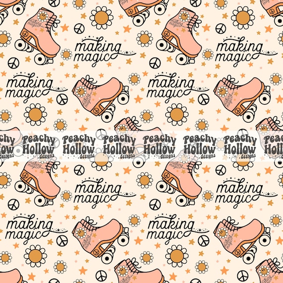 Seamless Roller Skate Pattern, Retro Seamless Pattern, Smiley Surface Pattern