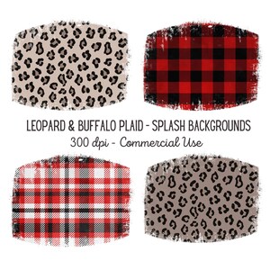 Distressed Leopard and Buffalo Plaid Splash Backgrounds for Sublimation Cheetah Splash Background DTF Designs Commercial Use 300 dpi